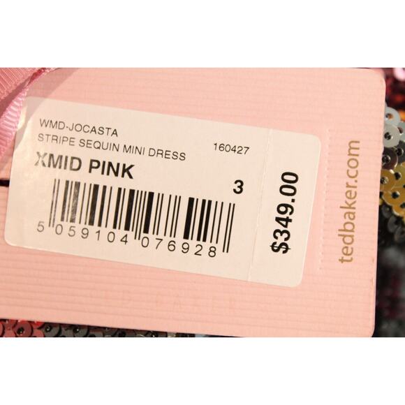 Ted Baker London Jocasta Stripe Sequin Mini Dress size 8/10 US Gray Pink Lined - Picture 8 of 8